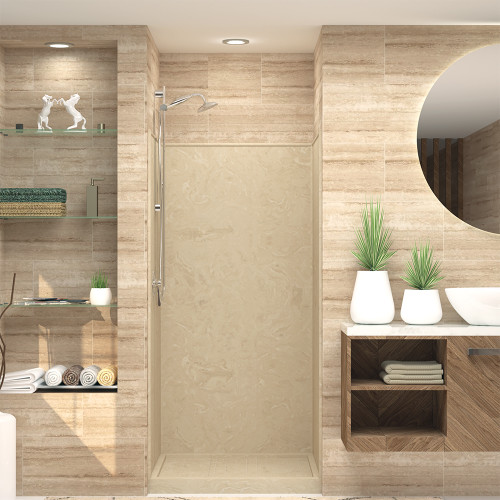 36-in x 36-in x 72-in Solid Surface Glue-Up Shower Wall Trimmable Surround in Almond Sky