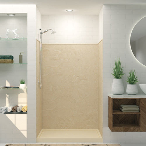 36-in x 48-in x 72-in Solid Surface Glue-Up Shower Wall Trimmable Surround in Almond Sky