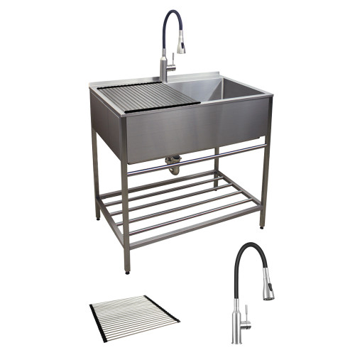 TFH-3622-SS 36-in. Stainless Steel Laundry Sink with Wash Stand in Brushed Satin TFH-3622-SS 36-in. Stainless Steel Laundry Sink with Wash Stand in Brushed Satin
