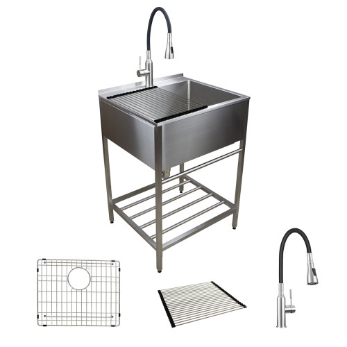 TFH-2522-SS 25-in. Stainless Steel Laundry Sink with Wash Stand in Brushed Satin