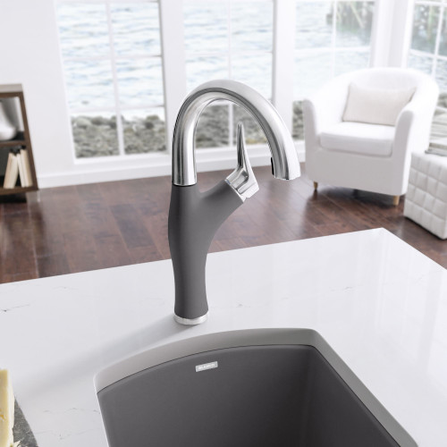 526382 Artona Single-Lever Pull-Down Bar Faucet with 1.5 GPM in Cinder/Stainless