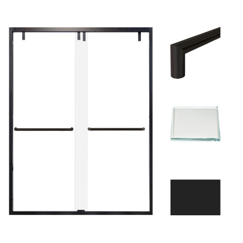 Semi-frameless bypass shower door with a matte black frame and a low iron glass texture with Turin handles 56-60-in W x 80-in H Semi-frameless bypass shower door with a matte black frame and a low iron glass texture with Turin handles 56-60-in W x 80-in H