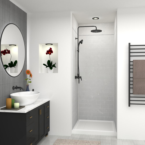 SWKX36368412-50 SaraMar 36-in x 36-in x 96-in Glue to Wall 6-Piece Shower Wall Trimmable Kit with Extension, Lunar