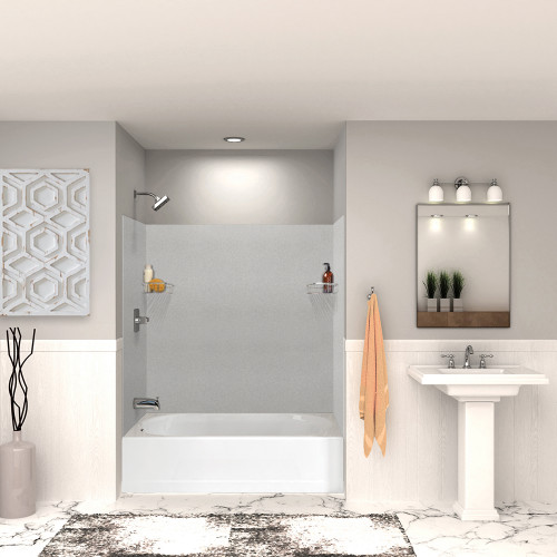 SWK603660-27V SaraMar 60-in x 36-in x 60-in Glue to Wall 3-Piece Shower Wall Trimmable Kit, Grey Beach Velvet SWK603660-27V SaraMar 60-in x 36-in x 60-in Glue to Wall 3-Piece Shower Wall Trimmable Kit, Grey Beach Velvet