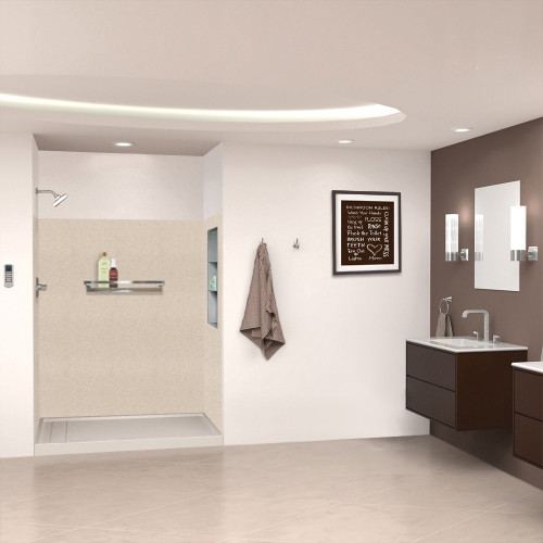 SWK603672-28V SaraMar 60-in x 36-in x 72-in Glue to Wall 3-Piece Shower Wall Trimmable Kit, Cashew Velvet