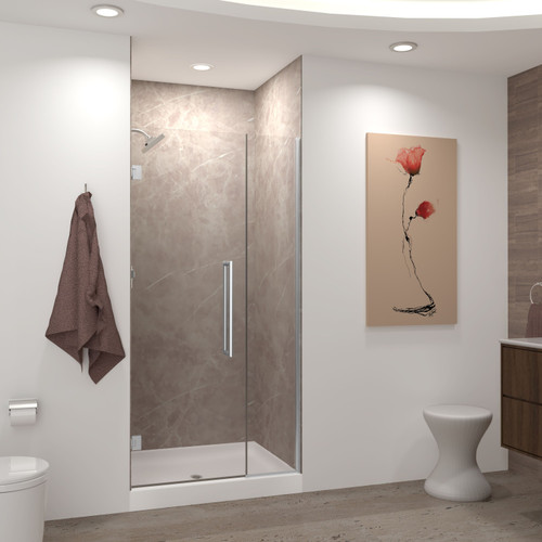 EHTB36247610C-T-BS Elizabeth 36-in W x 76-in H Hinged Shower Door in Brushed Stainless with Clear Glass