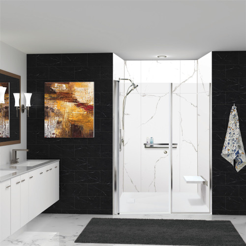 TWWCSK603296-KI01GPC Titan 60-in x 32-in x 96-in Walk-In Shower Kit with End Drain, White Caruso, Polished Chrome