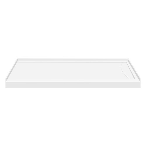 FSL6036R-01 60-in x 36-in Cast Solid Surface Low Profile Shower Base with Linear Concealed Right Hand Drain, White 