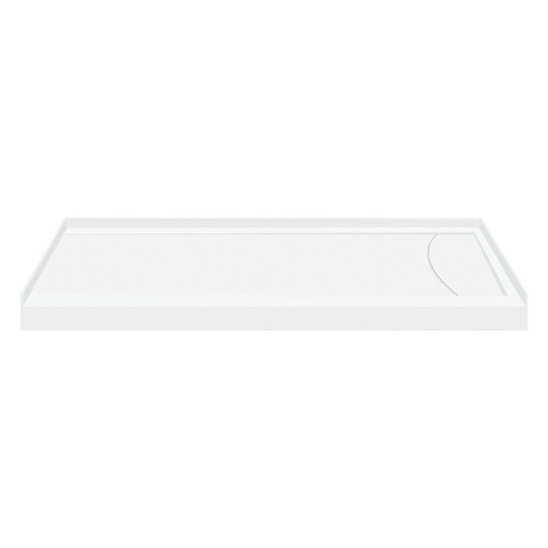 FSLB6032R-01 60-in x 32-in Cast Solid Surface Low Profile Tub Replacement Shower Base with Linear Concealed Right Hand Drain, White 