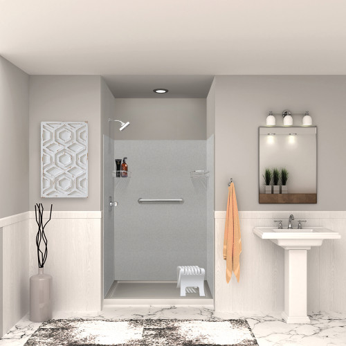 SWK483672-27V SaraMar 48-in x 36-in x 72-in Glue to Wall 3-Piece Shower Wall Trimmable Kit, Grey Beach Velvet