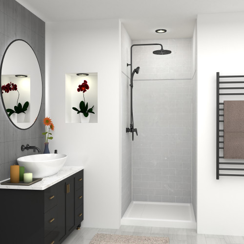 SWKX36367224-50 SaraMar 36-in x 36-in x 96-in Glue to Wall 6-Piece Shower Wall Trimmable Kit with Extension, Lunar