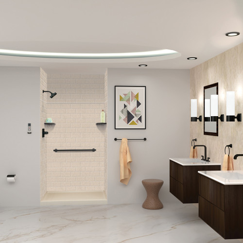 SWKX48367224-28 SaraMar 48-in x 36-in x 96-in Glue to Wall 6-Piece Shower Wall Trimmable Kit with Extension, Cashew