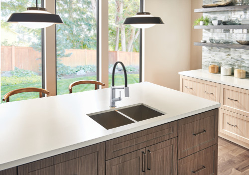 9693-AR-DST Pivotal Single Handle Lever Faucet in Arctic Stainless