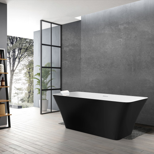 K-AFTL5930-M3109 Lily 59-in x 30-in x 23-in Freestanding Acrylic Bathtub Kit With Center Drain And Bath Pillow, Black/White (Matte)