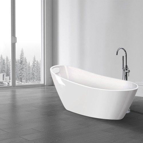 KF-AFTA5931-G31PC Aaliyah 59-in x 31-in x 28-in Freestanding Acrylic Bathtub Kit With End Drain, Bath Pillow And Polished Chrome Tub Filler, White (Gloss)