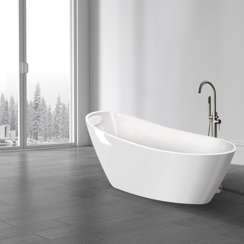 KF-AFTA6731-G31BN Aaliyah Grande 67-in x 31-in x 28-in Freestanding Acrylic Bathtub Kit With End Drain, Bath Pillow And Brushed Nickel Tub Filler, White (Gloss)