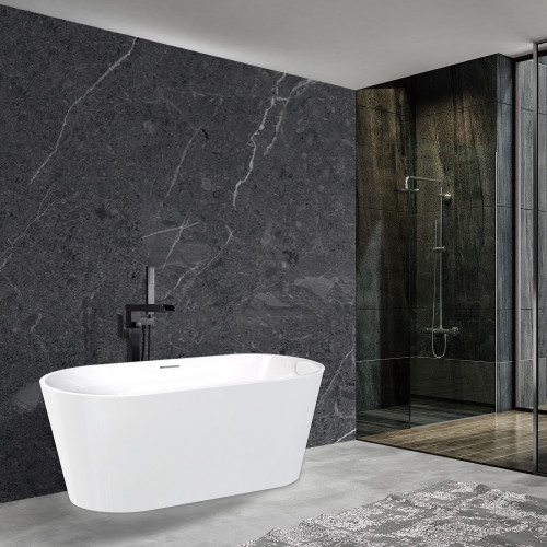 KF-AFTM5931-G31MB Maris 59-in x 31-in x 23-in Freestanding Acrylic Bathtub Kit With Center Drain, Bath Pillow And Matte Black Tub Filler, White (Gloss)