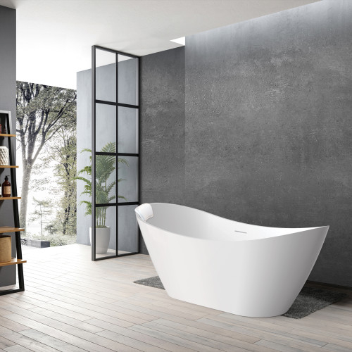 K-AFTS5931-M31 Skylar 59-in x 31-in x 27-in Freestanding Acrylic Bathtub Kit With Center Drain And Bath Pillow, White (Matte)