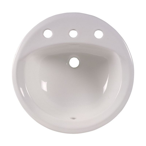 Round Drop Sink with Three Faucet Holes (8 Centers) in White