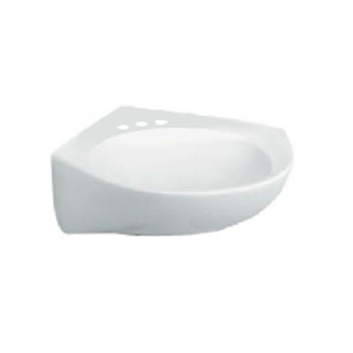 Wall Mounted Corner Lavatory Sink with Three Faucet Holes (4 Centers) in White Wall Mounted Corner Lavatory Sink with Three Faucet Holes (4 Centers) in White