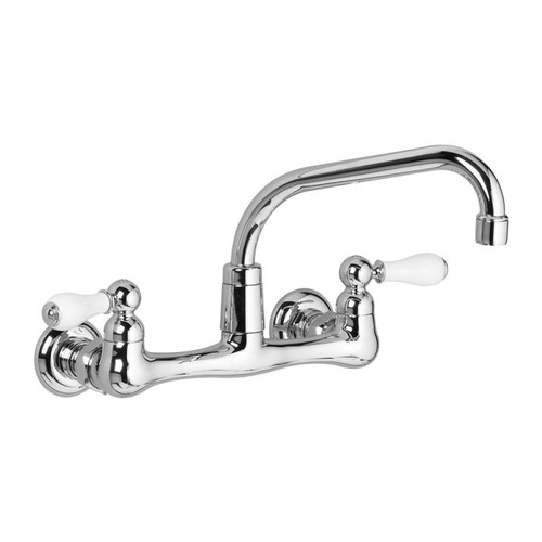 Wall-Mount 2.2 GPM Sink Faucet with Swivel Spout and Porcelain Lever Handles in Chrome