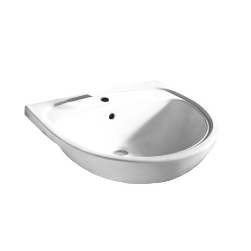 Semi-Countertop Self-Rimming Fireclay Sink with Single Faucet Hole in White