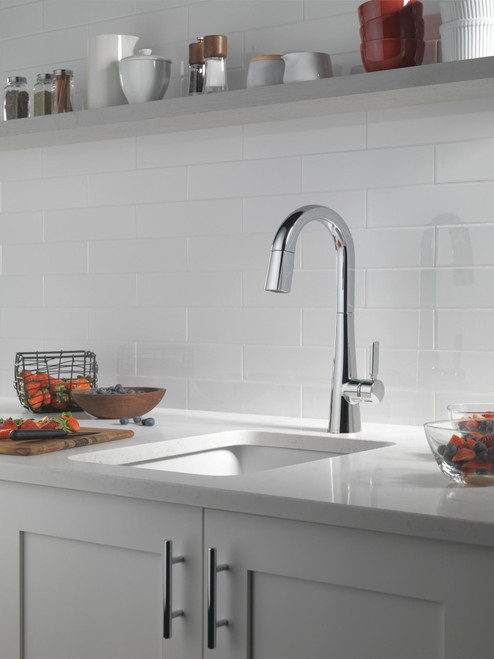 9991-PR-DST Monrovia Single Handle Pull Down Bar or Prep Faucet, Lumicoat Chrome
