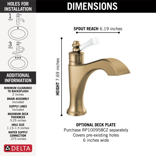 556-GSMPU-DST Dorval Single Handle Bathroom Faucet, Champagne Bronze and Porcelain