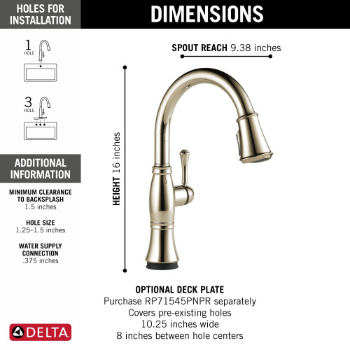 9197T-PN-PR-DST Cassidy Single Handle Pull Down Kitchen Faucet with Touch2O and ShieldSpray Technologies, Lumicoat Polished Nickel