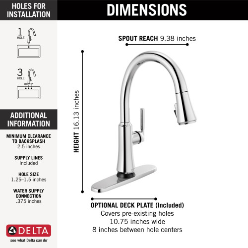 9179T-DST Coranto Single Handle Pull Down Kitchen Faucet with Touch2O Technology, Chrome