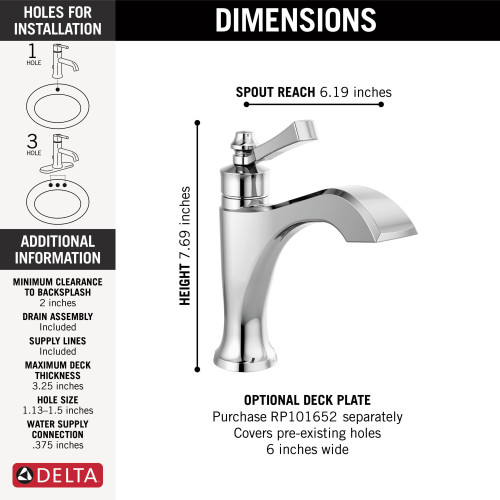 556-MPU-DST Dorval Single Handle Bathroom Faucet, Chrome