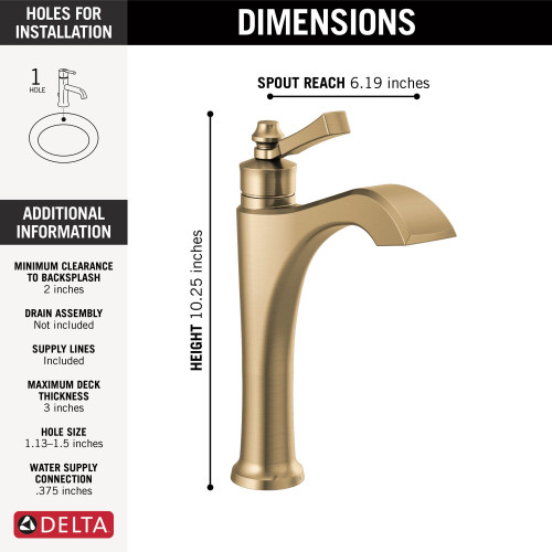 656-CZ-DST Dorval Single Handle Mid-Height Vessel Bathroom Faucet, Champagne Bronze