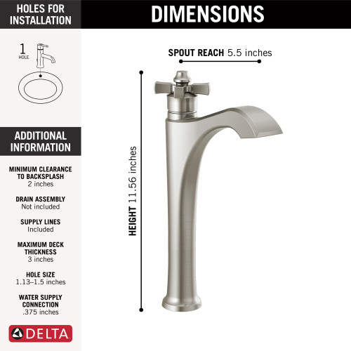 757-SS-DST Dorval Single Handle Vessel Bathroom Faucet, Stainless