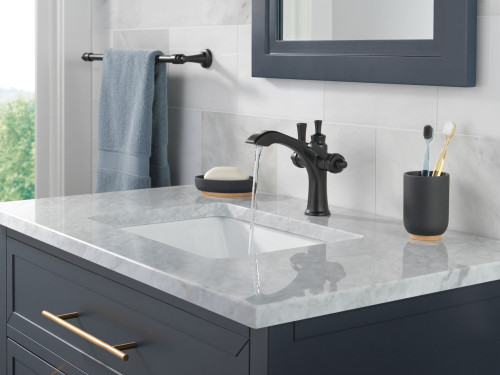856-BL-DST Dorval Two Handle Single Hole Monoblock Bathroom Faucet, Matte Black