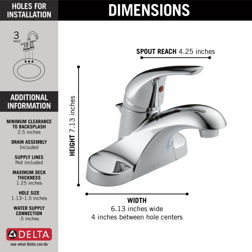 B510LF-PPU-ECO2 Foundations Single Handle Centerset Bathroom Faucet, Chrome