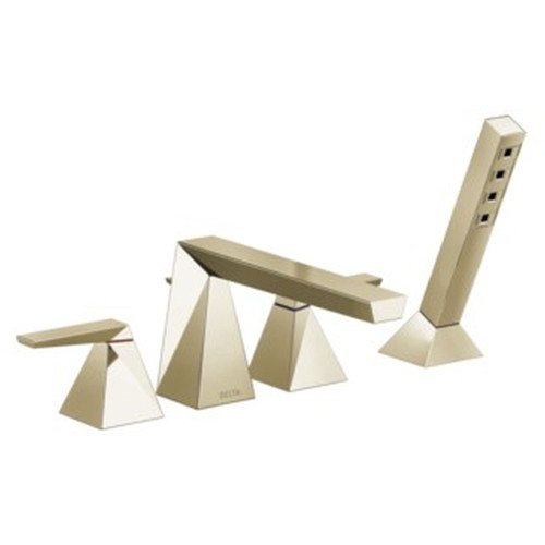 T4743-PN-PR Trillian Delta Trillian Two-Handle Roman Tub Trim with Hand Shower, Lumicoat Polished Nickel
