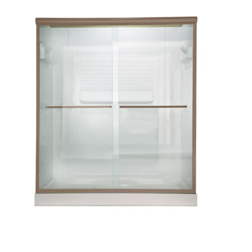 65.5" Tall Frameless, Bypass, Clear Glass Shower Door for 56" to 60" Width Openings in Brushed Nickel