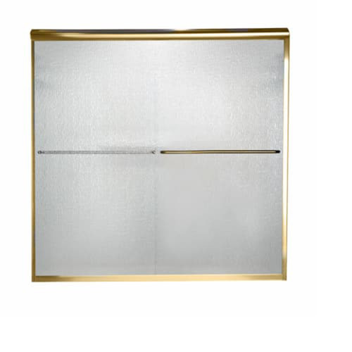 56" Tall Frameless Bypass, Rain Glass Double Sliding Shower Door for 56" to 60" Width Openings in Gold
