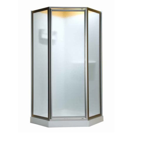 68.5" Tall Framed, Pivot, Hammered Glass Neo Angle Shower Door for 24.12" to 24.12" Width Openings in Silver