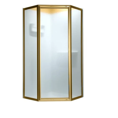 68.5" Tall Framed, Pivot, Hammered Glass Neo Angle Shower Door for 24.12" to 24.12" Width Openings in Gold