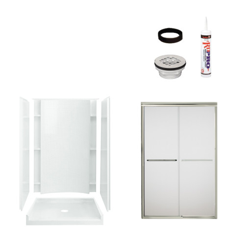 77-in x 36-in x 48-in Vikrell Wall and Floor 5-Piece Alcove Shower Kit in Nickel with Frosted Glass 77-in x 36-in x 48-in Vikrell Wall and Floor 5-Piece Alcove Shower Kit in Nickel with Frosted Glass