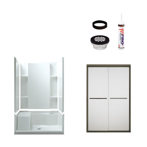 74.5-in x 36-in x 48-in Vikrell Wall and Floor 5-Piece Alcove Shower Kit in Deep Bronze with Frosted Glass 74.5-in x 36-in x 48-in Vikrell Wall and Floor 5-Piece Alcove Shower Kit in Deep Bronze with Frosted Glass