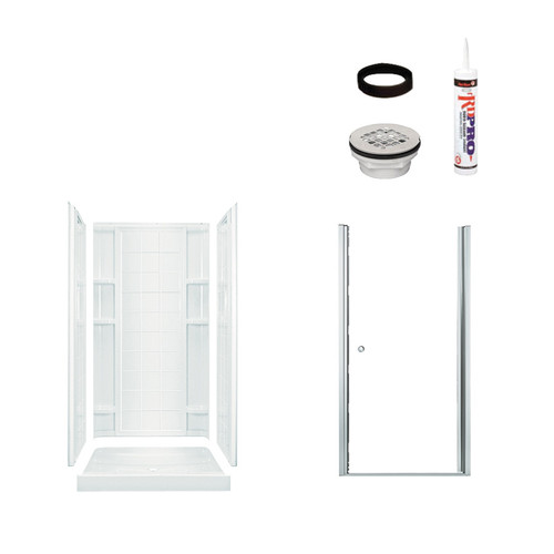 75.75-in x 34-in x 42-in Vikrell Wall and Floor 4-Piece Alcove Shower Kit in Silver with Clear Glass