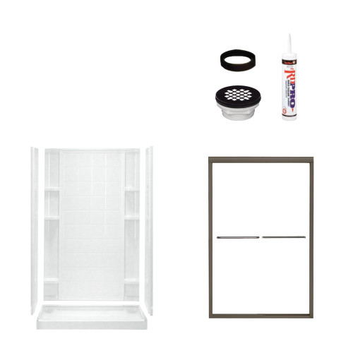 77-in x 35.25-in x 48-in Vikrell Wall and Floor 5-Piece Alcove Shower Kit in Deep Bronze with Clear Glass 77-in x 35.25-in x 48-in Vikrell Wall and Floor 5-Piece Alcove Shower Kit in Deep Bronze with Clear Glass