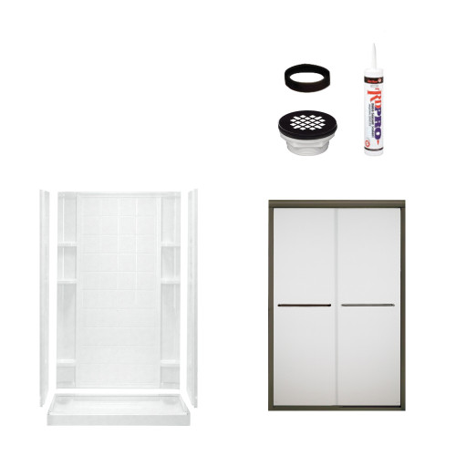 77-in x 35.25-in x 48-in Vikrell Wall and Floor 5-Piece Alcove Shower Kit in Deep Bronze with Frosted Glass 77-in x 35.25-in x 48-in Vikrell Wall and Floor 5-Piece Alcove Shower Kit in Deep Bronze with Frosted Glass