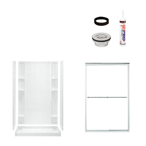 77-in x 35.25-in x 48-in Vikrell Wall and Floor 5-Piece Alcove Shower Kit in Silver with Clear Glass