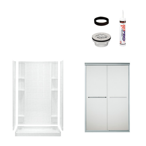 77-in x 35.25-in x 48-in Vikrell Wall and Floor 5-Piece Alcove Shower Kit in Silver with Frosted Glass 77-in x 35.25-in x 48-in Vikrell Wall and Floor 5-Piece Alcove Shower Kit in Silver with Frosted Glass
