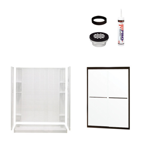 Sterling 7213-5475DRC 75.75-in x 34-in x 60-in Vikrell Wall and Floor 5-Piece Alcove Shower Kit in Deep Bronze with Clear Glass