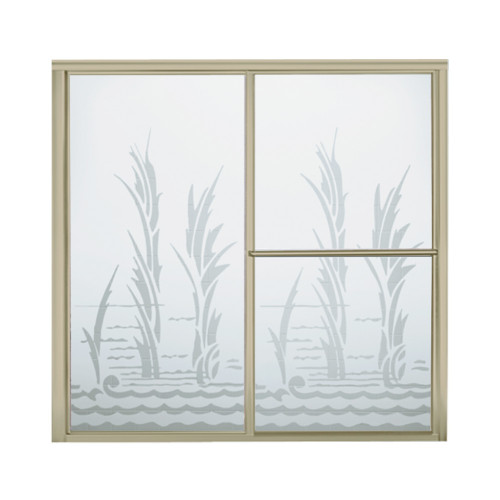 59.38-in x 56.25-in Bathtub Door in Nickel with Creekside Glass Pattern