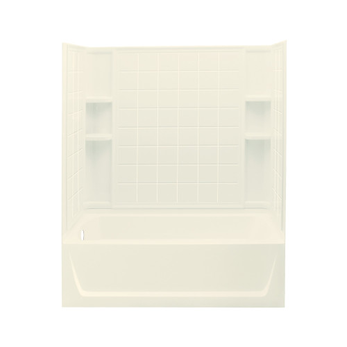 76-in x 32-in x 60.25-in Vikrell Rectangular Skirted Bathtub with Left-Hand Drain and Wall Surround in Biscuit 76-in x 32-in x 60.25-in Vikrell Rectangular Skirted Bathtub with Left-Hand Drain and Wall Surround in Biscuit